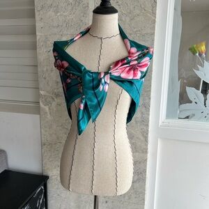 Floral Teal Silk Scarf
